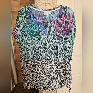 EUC Rafaella Multicolor Animal Print Short Sleeve Top -Size XL